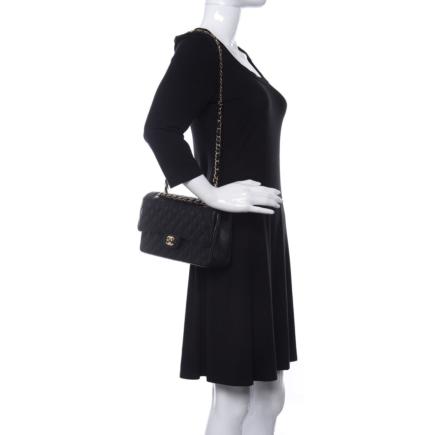 Caviar Quilted Medium Double Flap Black