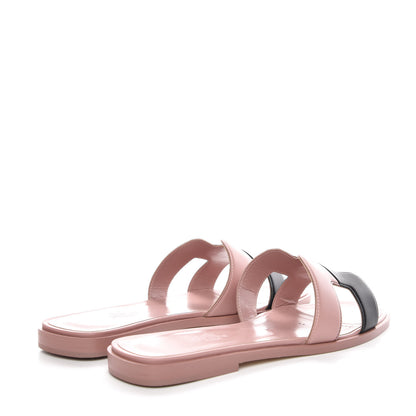 Hermes Box Calfskin Oran Sandals 37 Black Vieux Rose 4 of 10