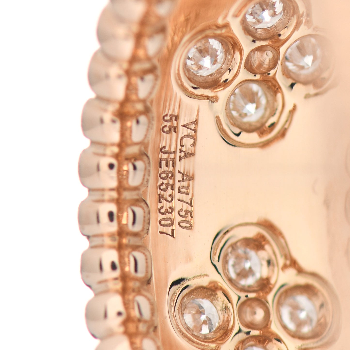 18K Rose Gold Diamond Perlee Clover Ring 55 7.25