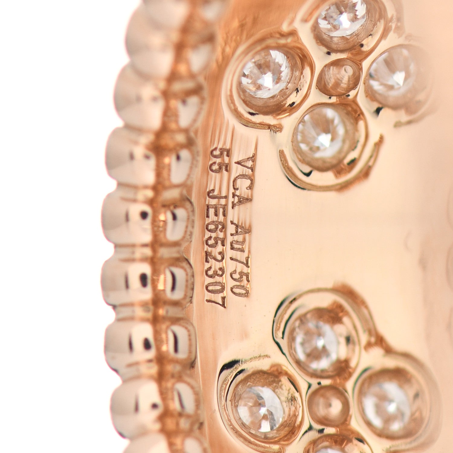 Van Cleef & Arpels 18K Rose Gold Diamond Perlee Clover Ring 55 7.25 4 of 5