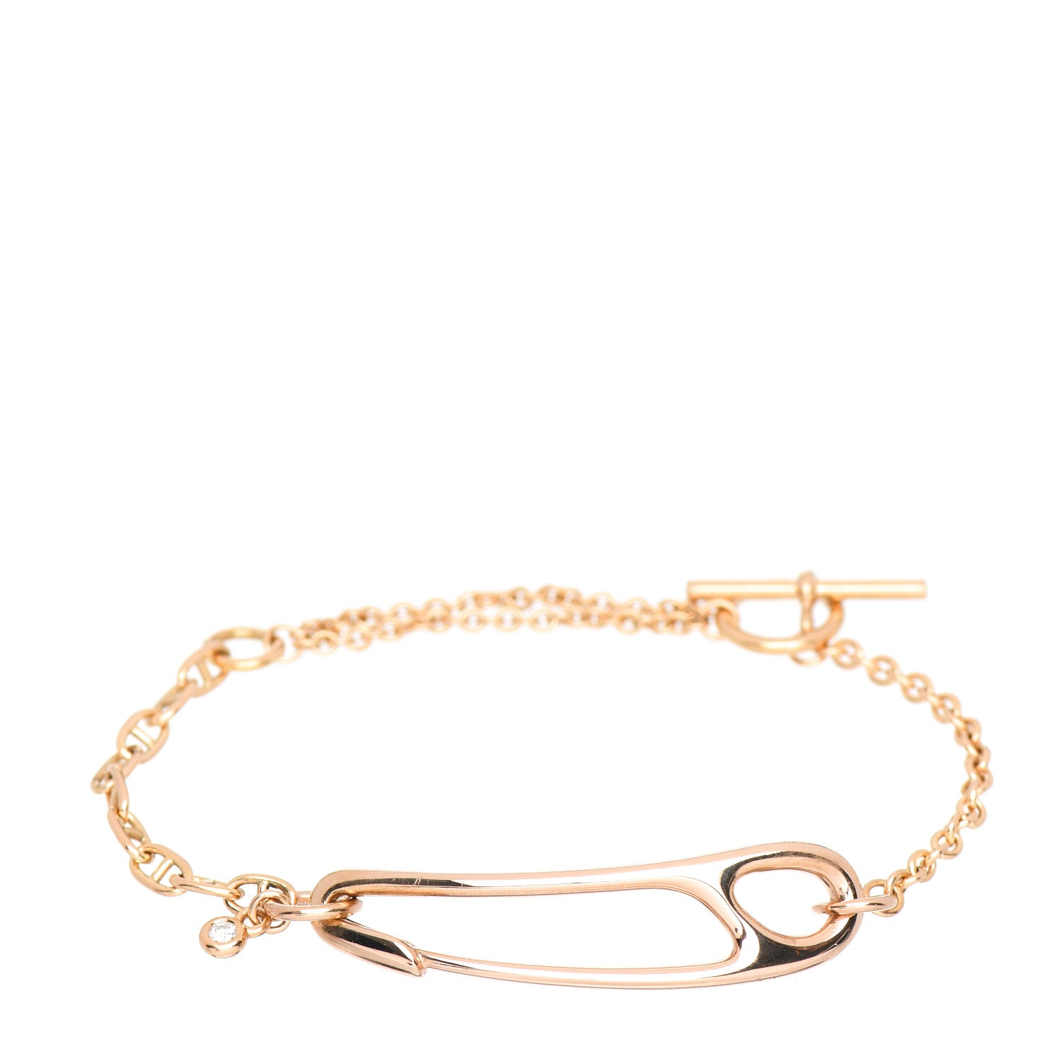 Hermes 18K Rose Gold Diamond MM Chaine d'Ancre Punk Bracelet SH 1 of 5