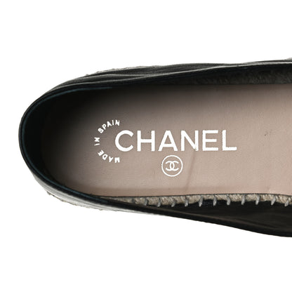 Chanel Lambskin Shiny Calfskin CC Espadrilles 40 Black Beige 10 of 13