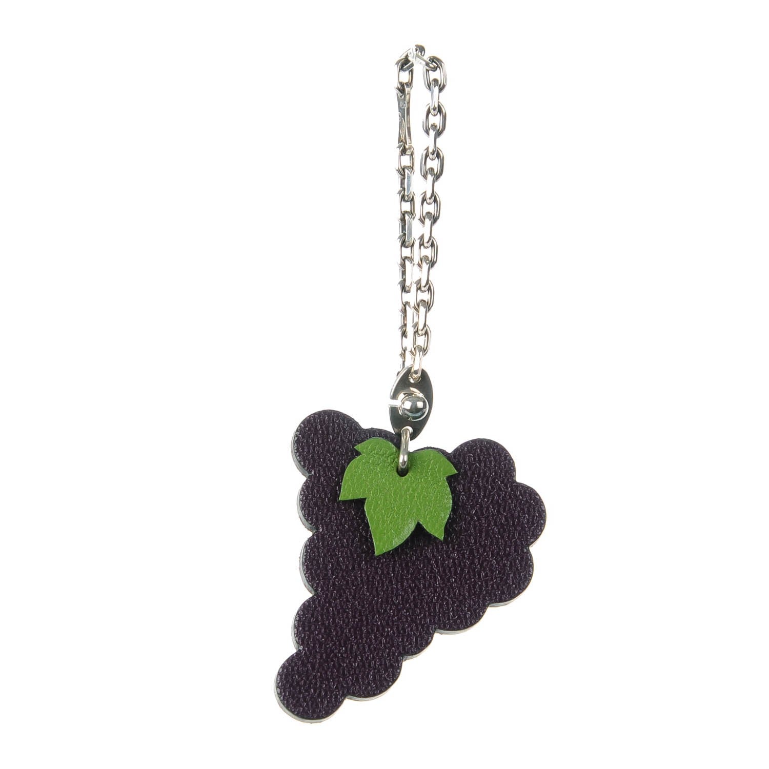 Hermes Chevre Mysore Grape Key Chain Bag Charm Raisin 1 of 5