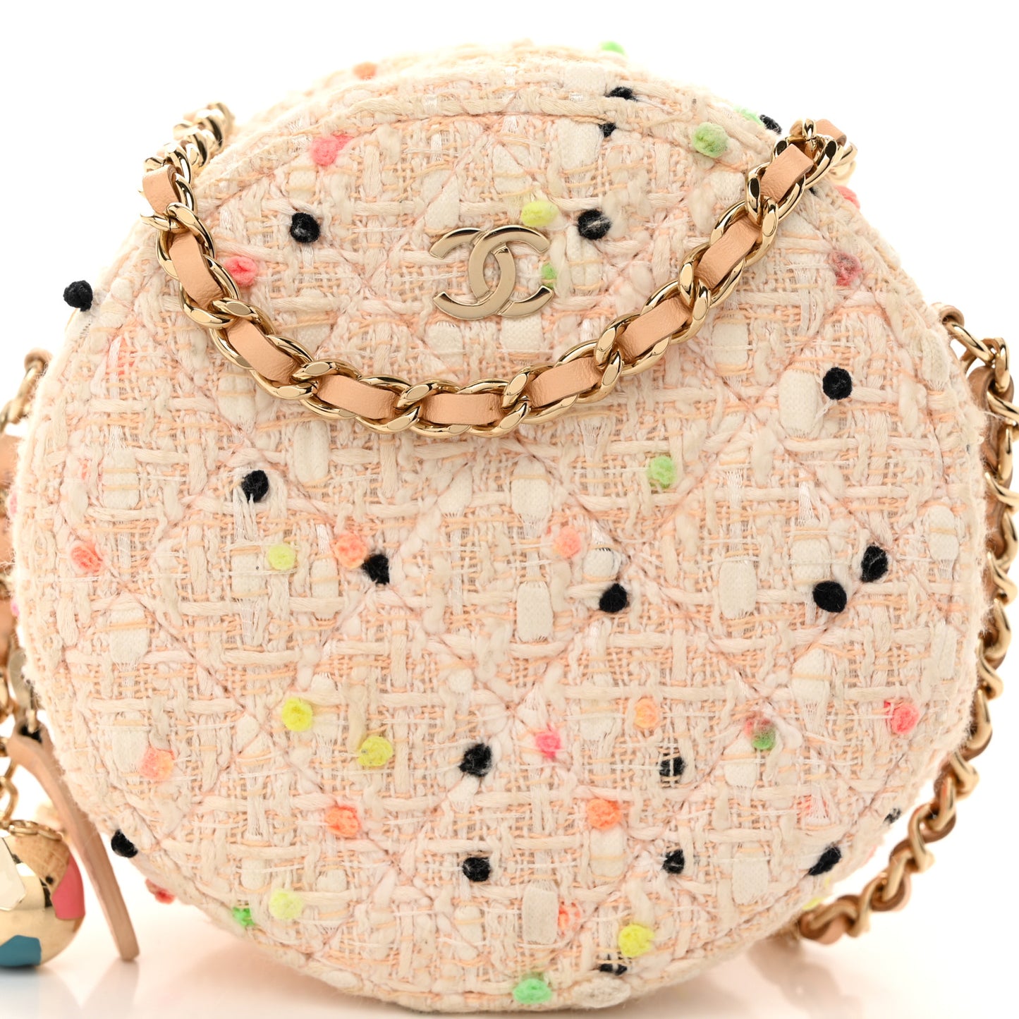 Candy Cotton Tweed Beach Ball Quilted Round Clutch With Chain Multicolor