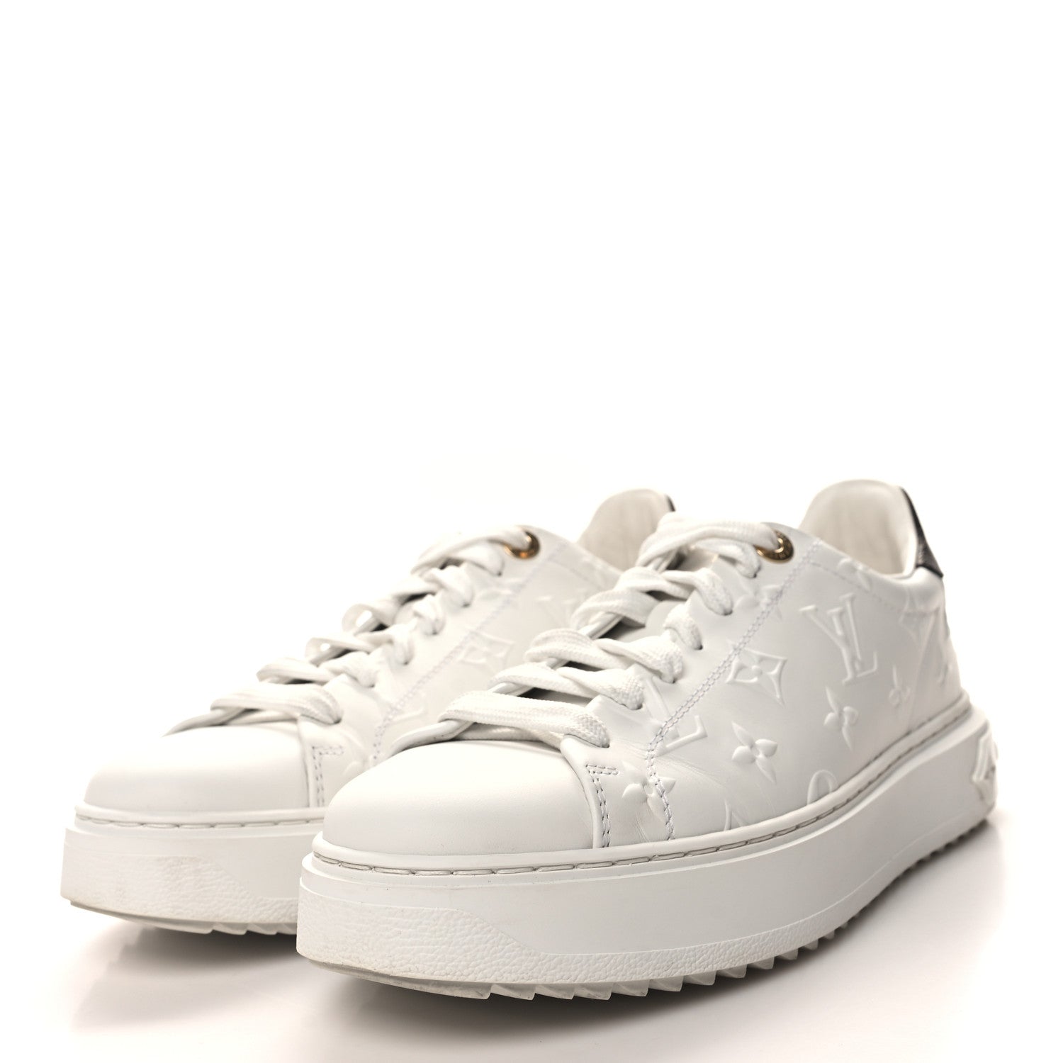 Louis Vuitton Lambskin Embossed Monogram Time Out Sneakers 39 White 3 of 9