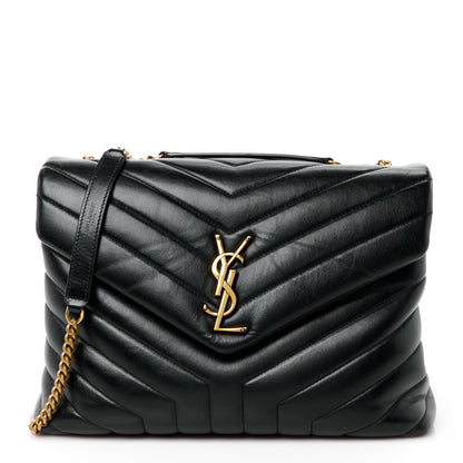Saint Laurent SAINT LAURENT Calfskin Y Quilted Monogram Medium Loulou Chain Satchel Black 1 of 11