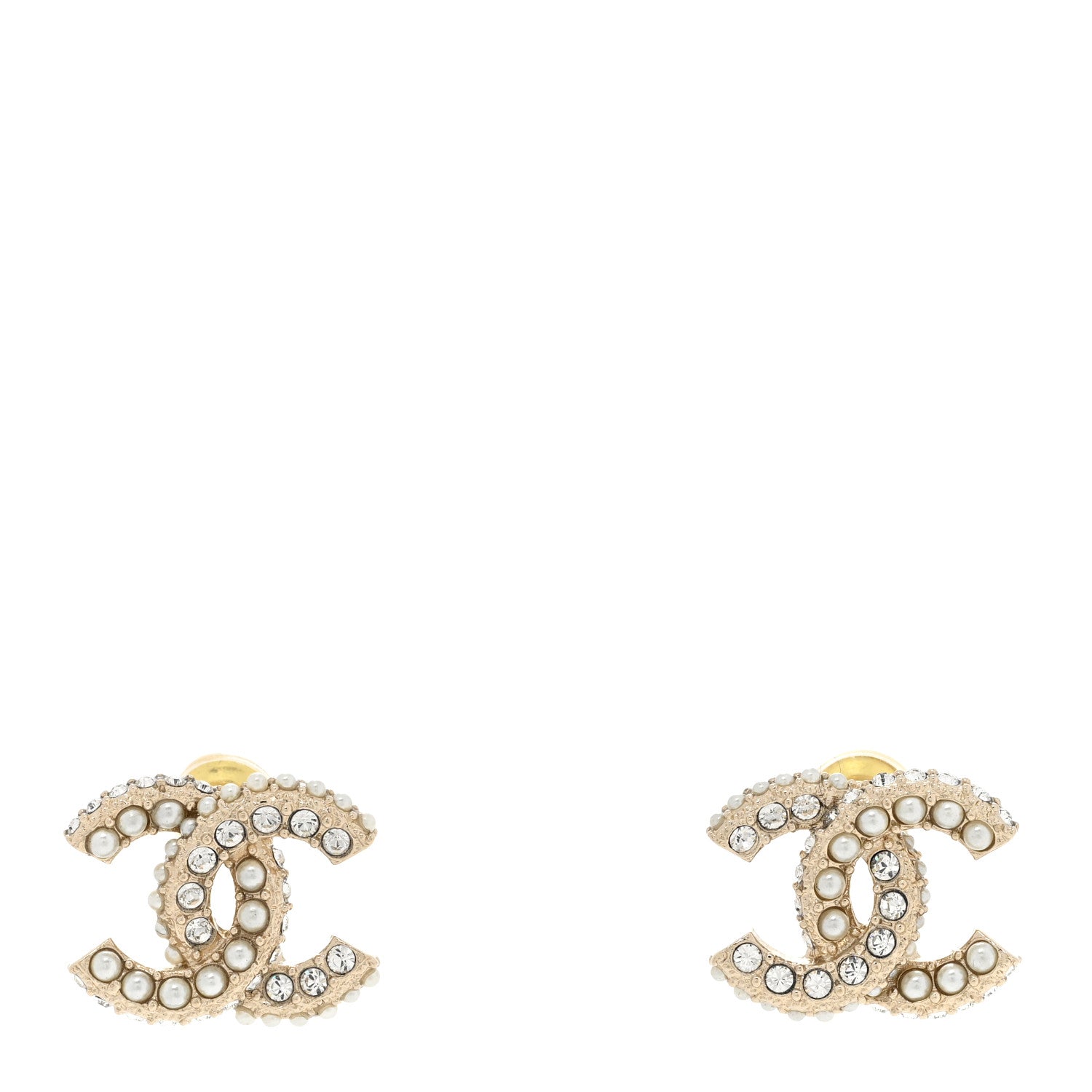 Chanel Crystal Pearl CC Earrings Gold 1 of 5