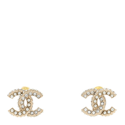Chanel Crystal Pearl CC Earrings Gold 1 of 5