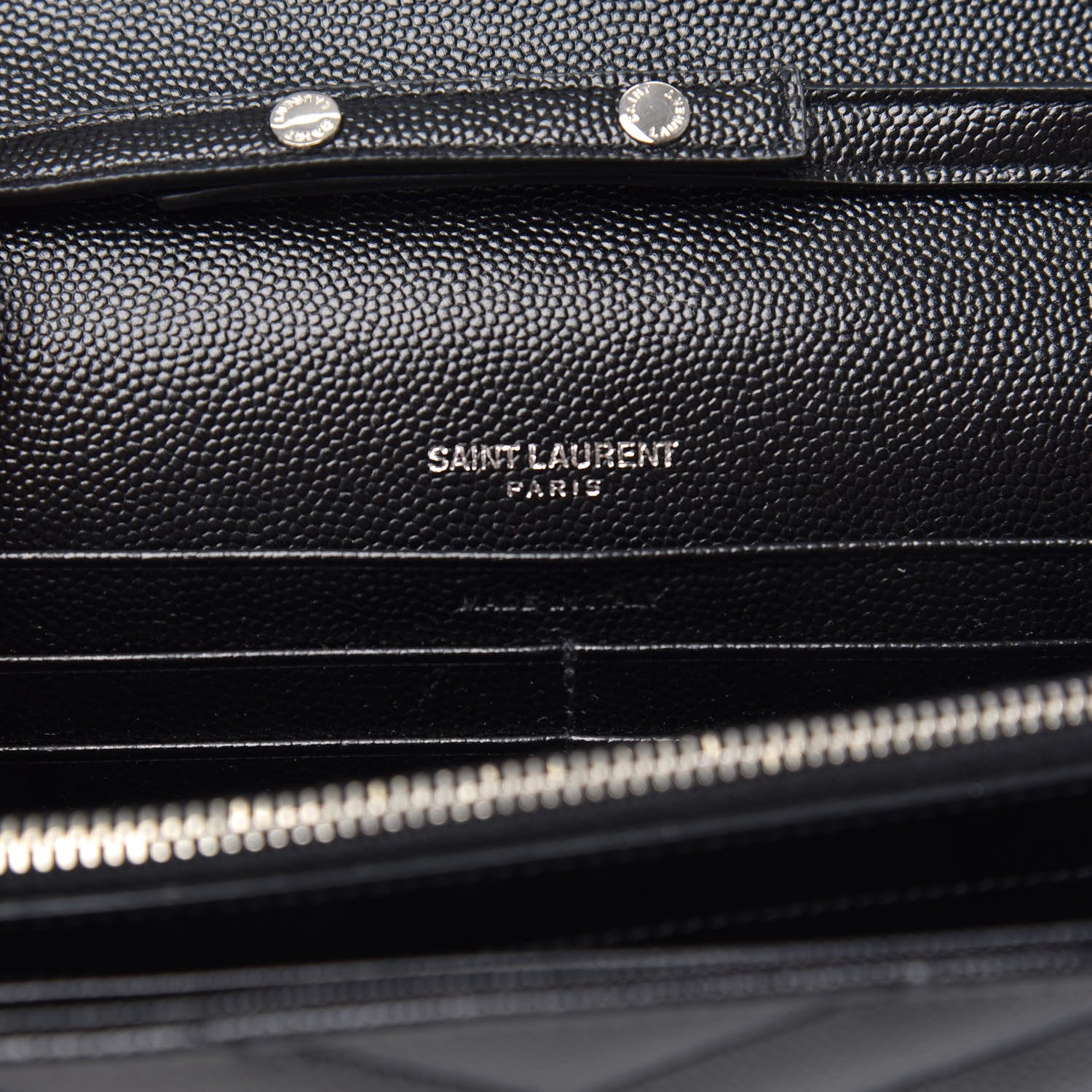 Saint Laurent Grain De Poudre Matelasse Chevron Monogram Chain Wallet Black 6 of 10