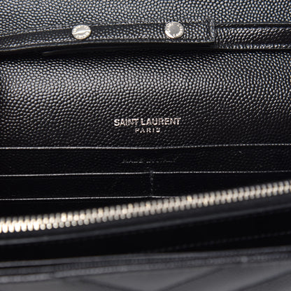 Saint Laurent Grain De Poudre Matelasse Chevron Monogram Chain Wallet Black 6 of 10