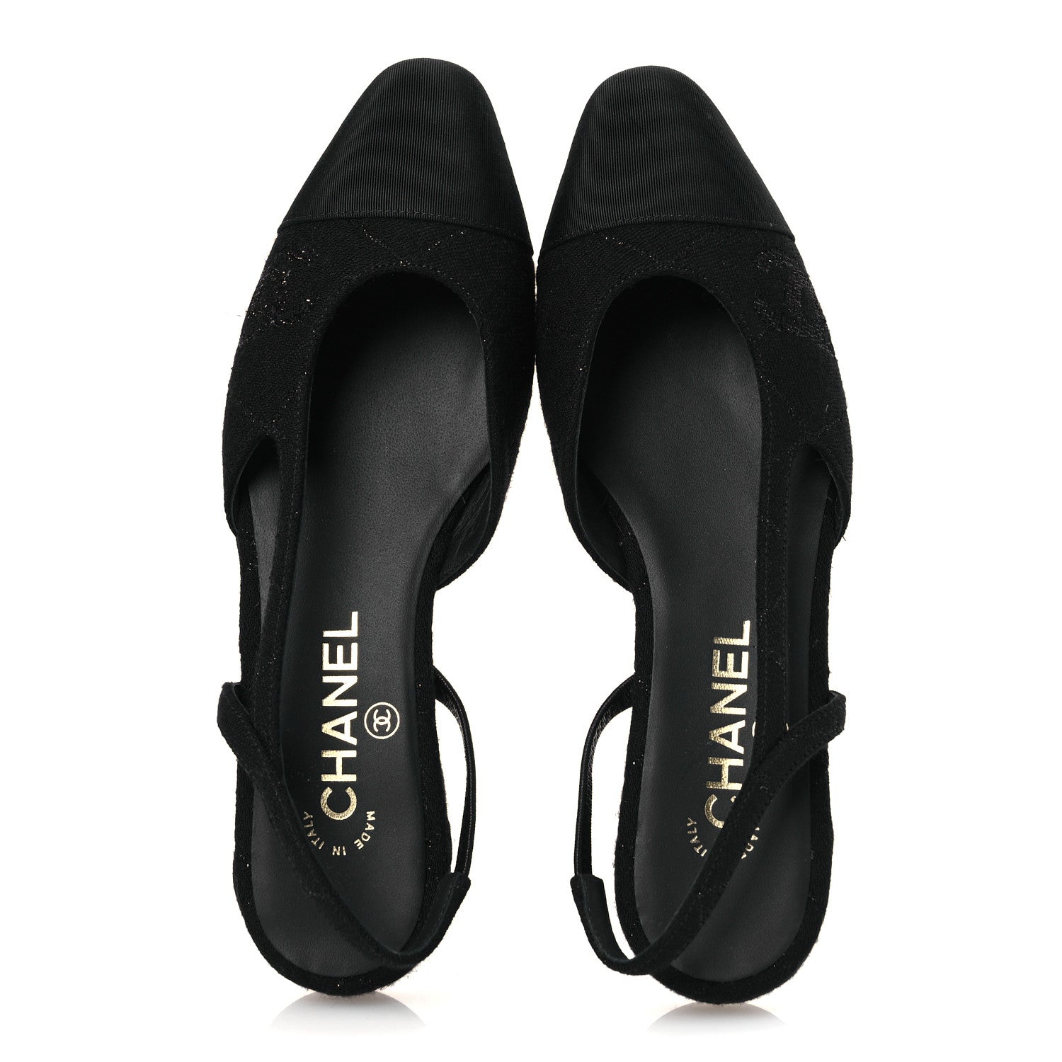 Chanel Wool Grosgrain Cap Toe CC Logo Slingback Flats 37.5 Black 2 of 13