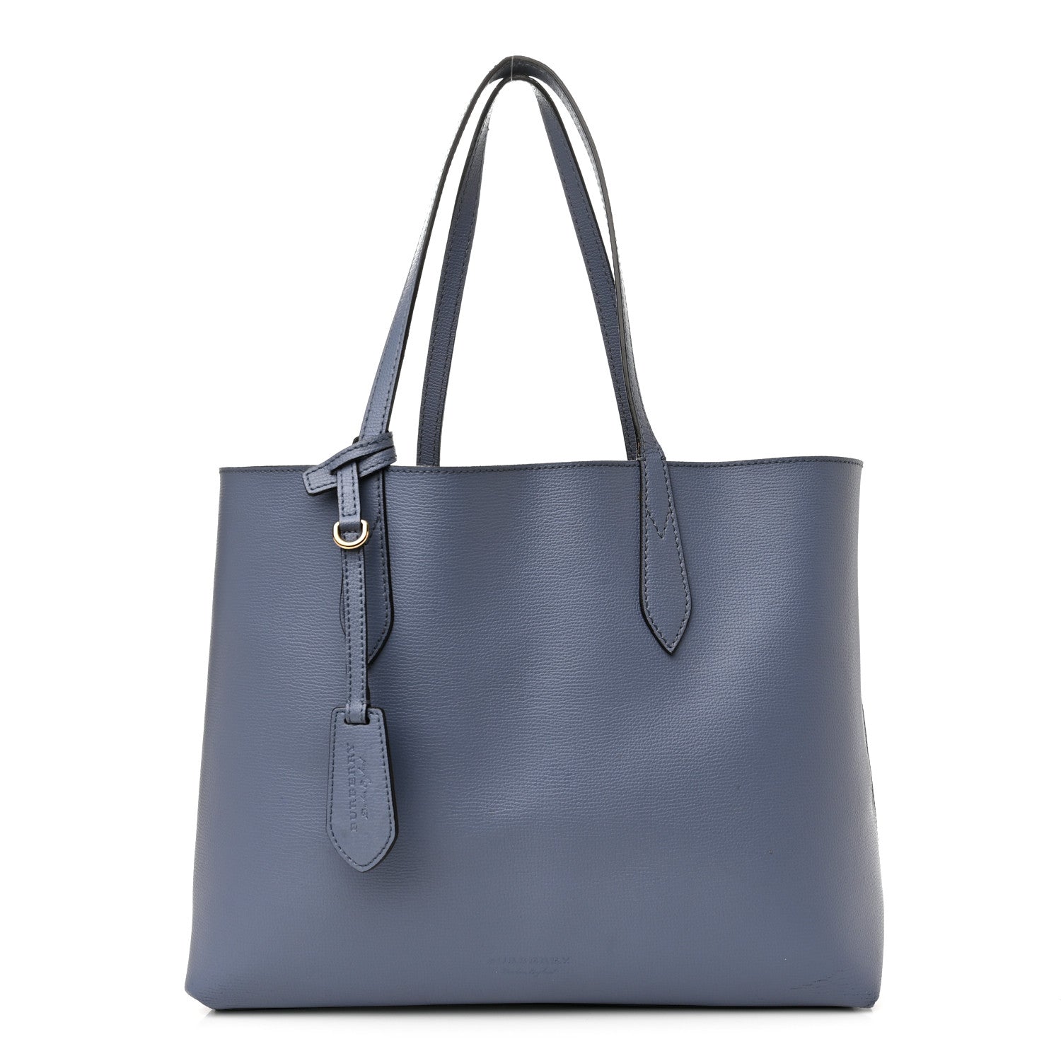Burberry Calfskin Haymarket Check Small Reversible Tote Slate Blue 3 of 20