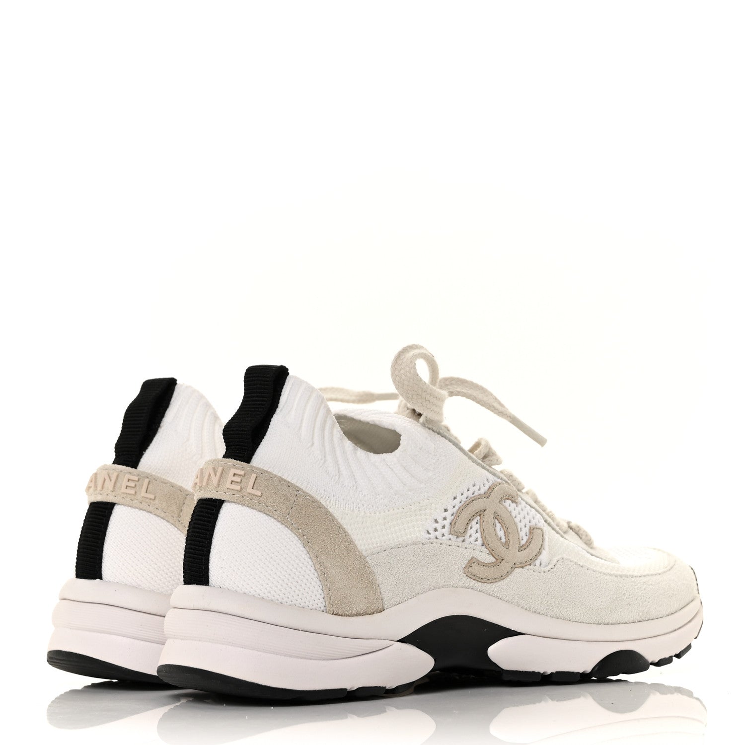 Chanel Mesh Suede Fabric Womens CC Sneakers 35 White Ivory Light Beige 4 of 7