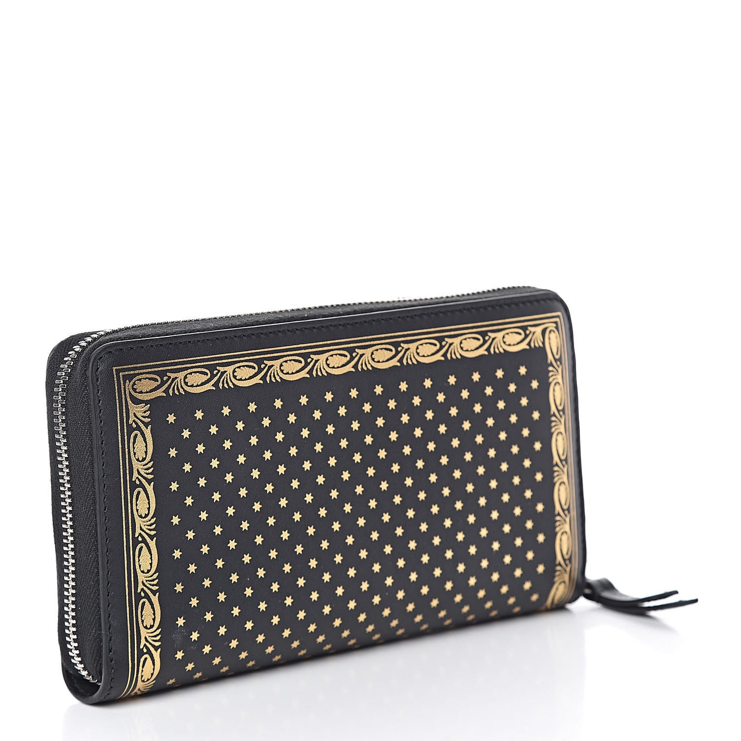 X SEGA Calfskin GUCCY Stars Zip Around Wallet Black Gold