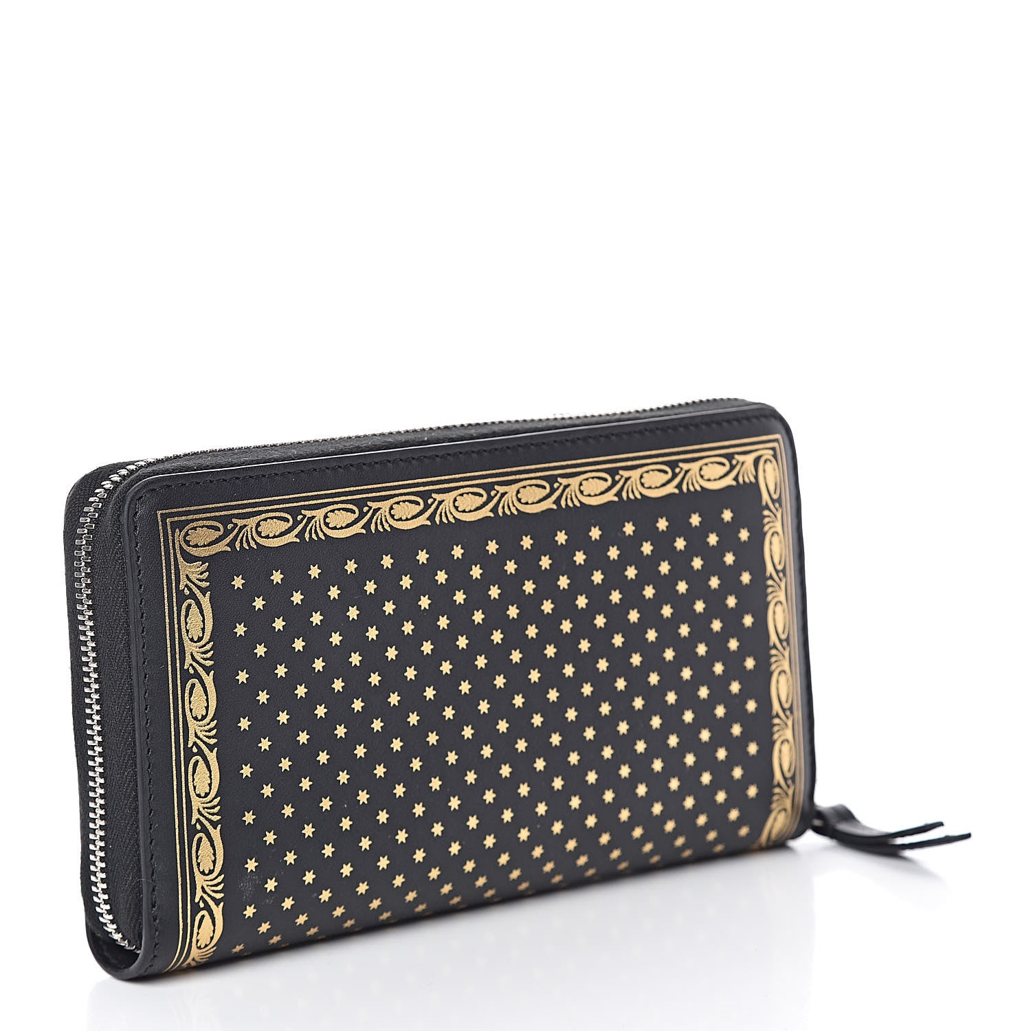 Gucci X SEGA Calfskin GUCCY Stars Zip Around Wallet Black Gold 3 of 8