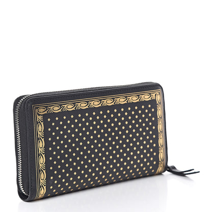 Gucci X SEGA Calfskin GUCCY Stars Zip Around Wallet Black Gold 3 of 8