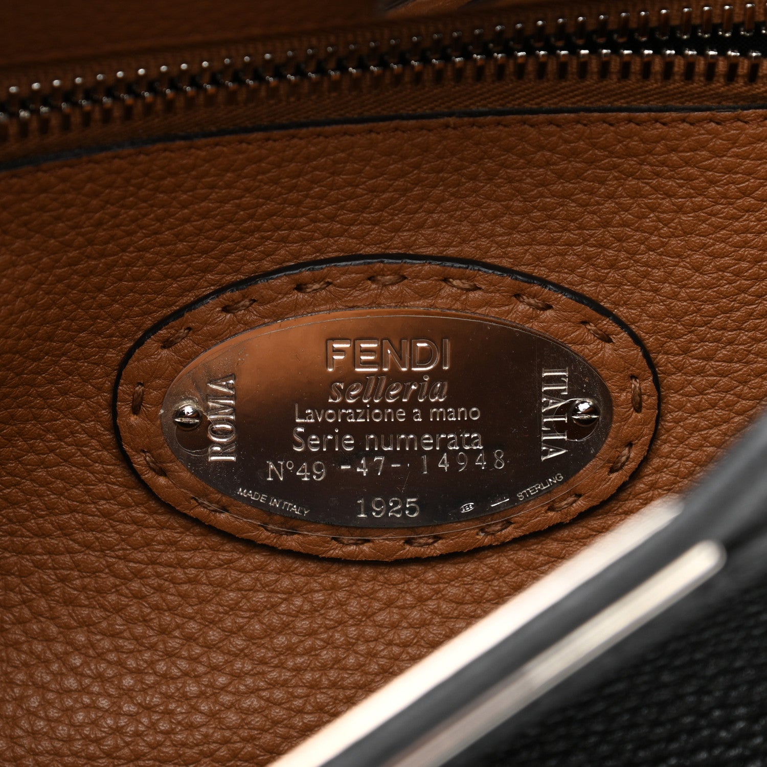 Fendi Cuoio Romano Selleria Bi-Color Medium Peekaboo Iconic Satchel Black Mou 7 of 12