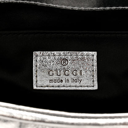 Gucci Metallic Nappa Vertical Matelasse Medium Maxi Horsebit Chain Shoulder Bag Silver 6 of 11