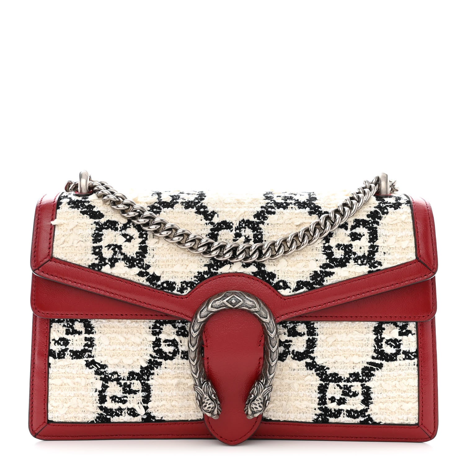 Gucci Tweed GG Monogram Small Dionysus Shoulder Bag White Black Romantic Cherry 1 of 10