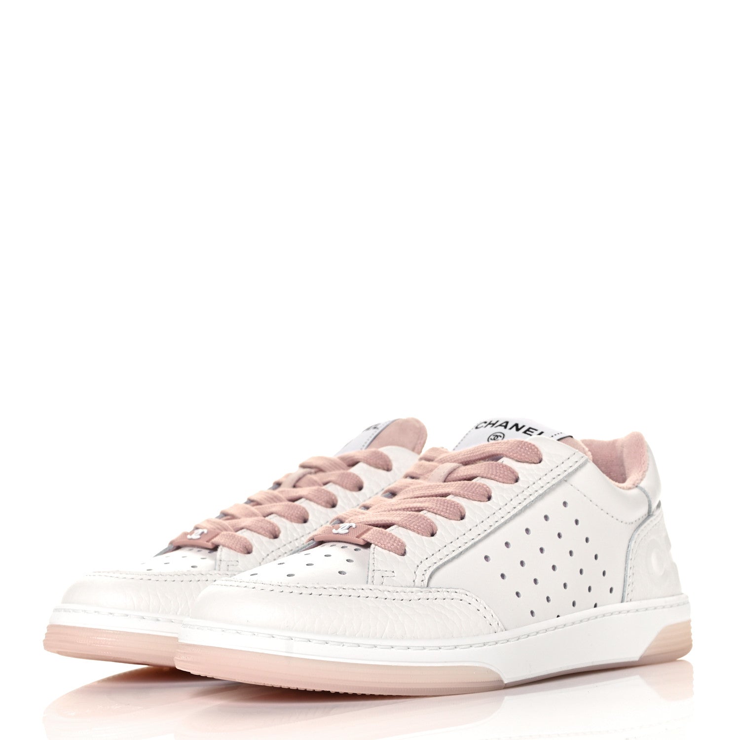 Chanel Grained Calfskin Fabric Womens Logo Sneakers 35.5 White Light Pink 3 of 10
