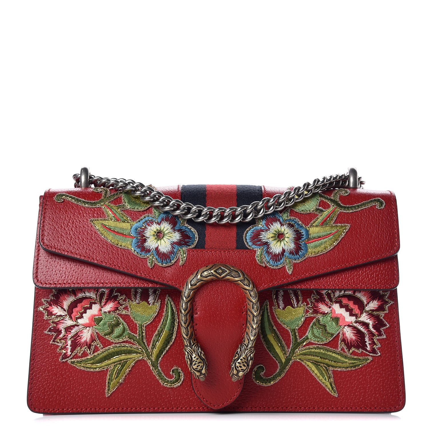 Gucci Calfskin Web Floral Embroidered Small Dionysus Shoulder Bag Hibiscus Red 1 of 11