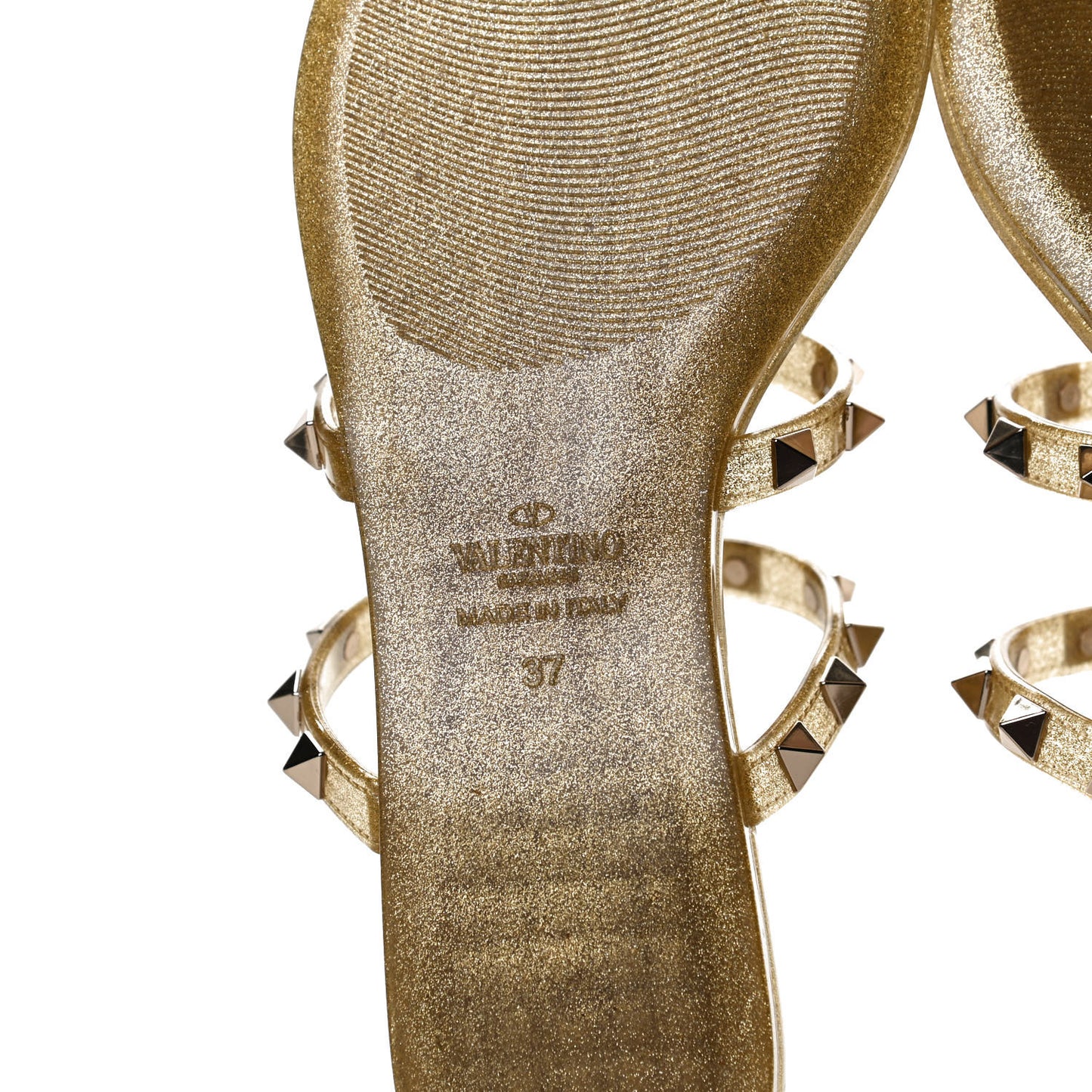 PVC Jelly Glitter Rockstud Caged Flat Thong Sandals 37 Oro