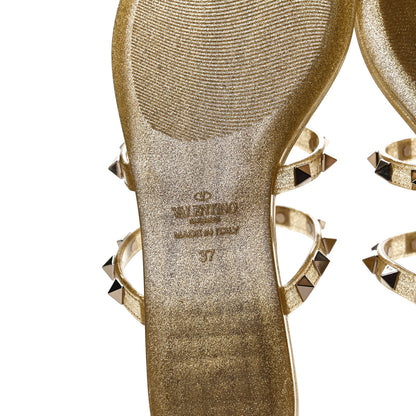 Valentino Garavani PVC Jelly Glitter Rockstud Caged Flat Thong Sandals 37 Oro 12 of 14