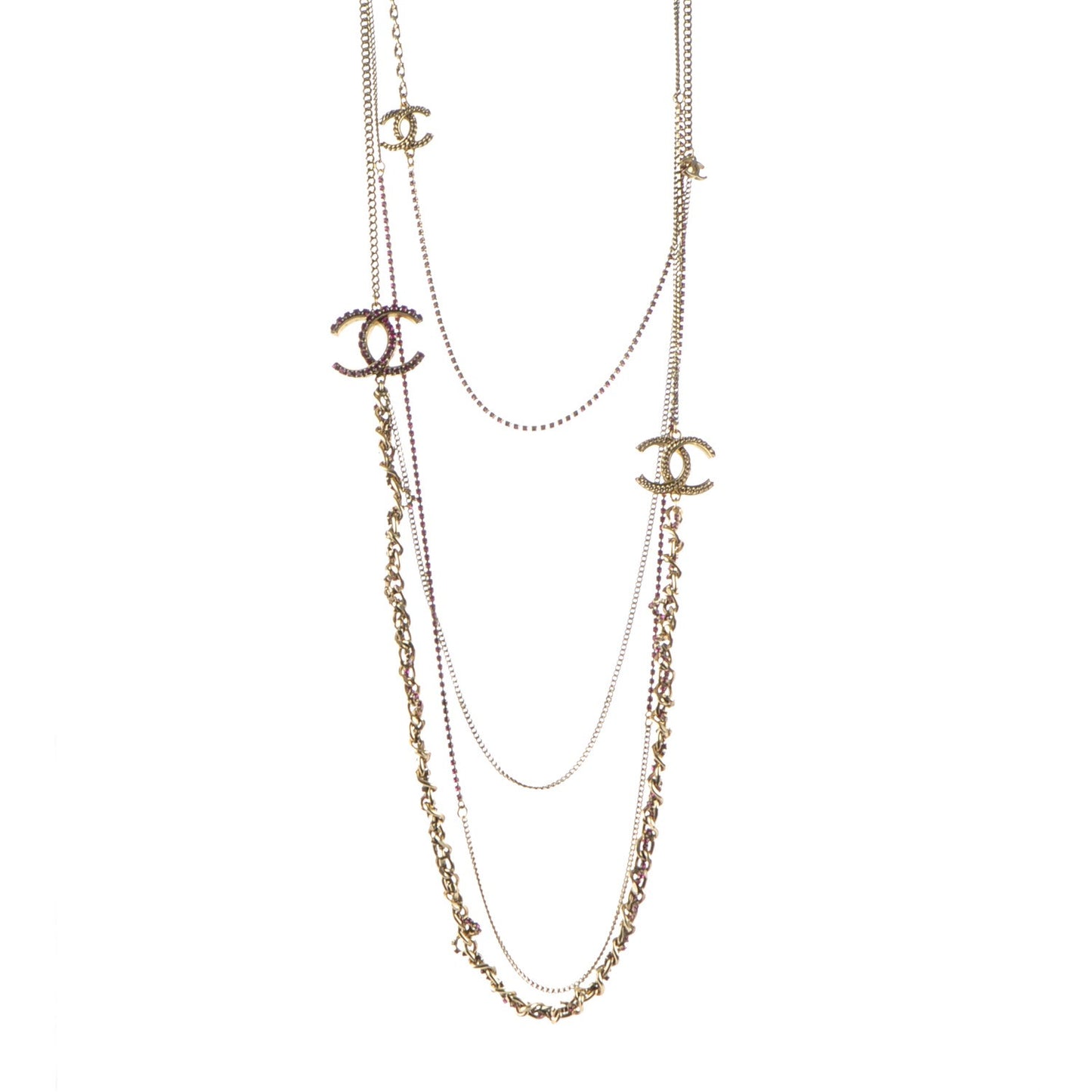 Swarovski Crystal Tiered Chain CC Necklace Gold Pink