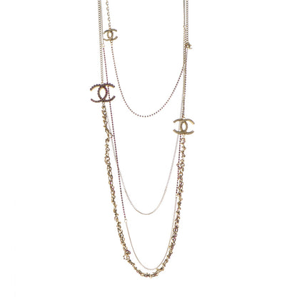 Chanel Swarovski Crystal Tiered Chain CC Necklace Gold Pink 1 of 5