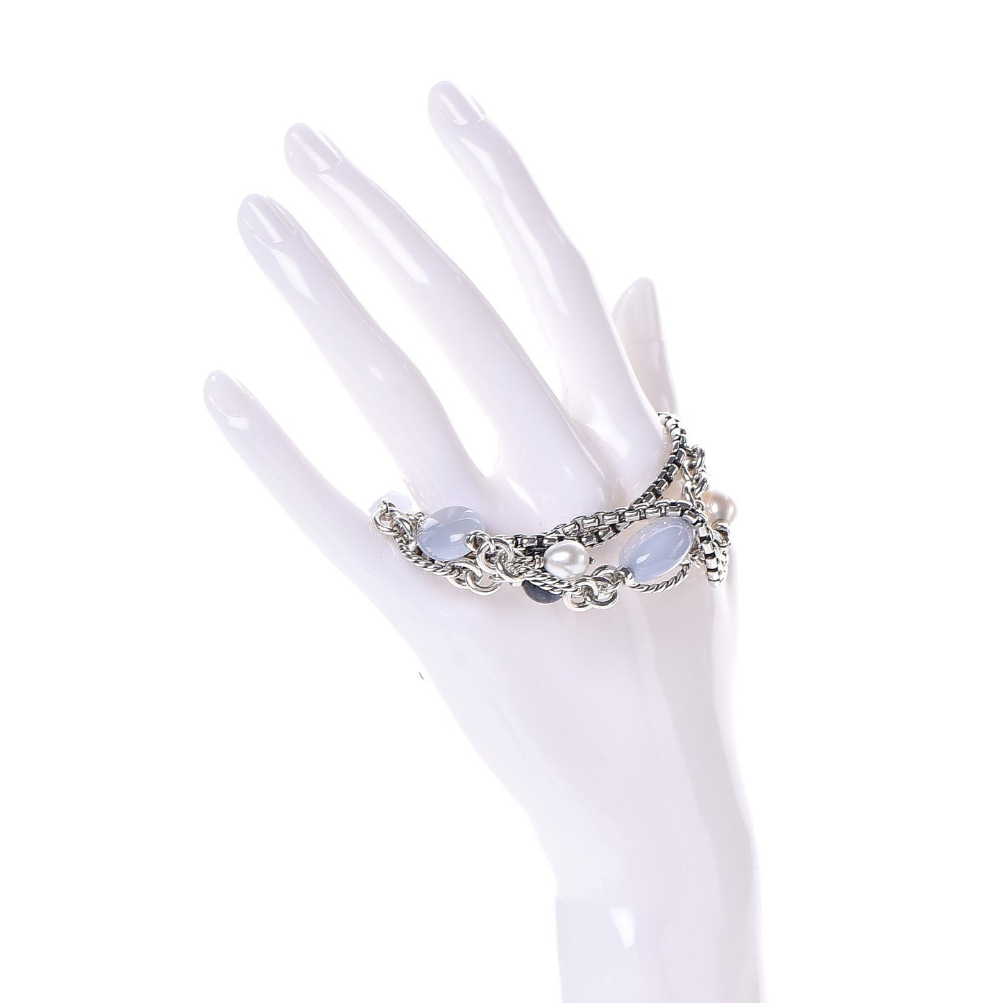 Sterling Silver Chalcedony Pearl Lapis Bijoux Bracelet
