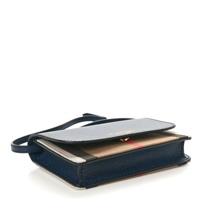Burberry Derby Calfskin House Check Mini Hampshire Wallet On Chain Ink Blue 4 of 9