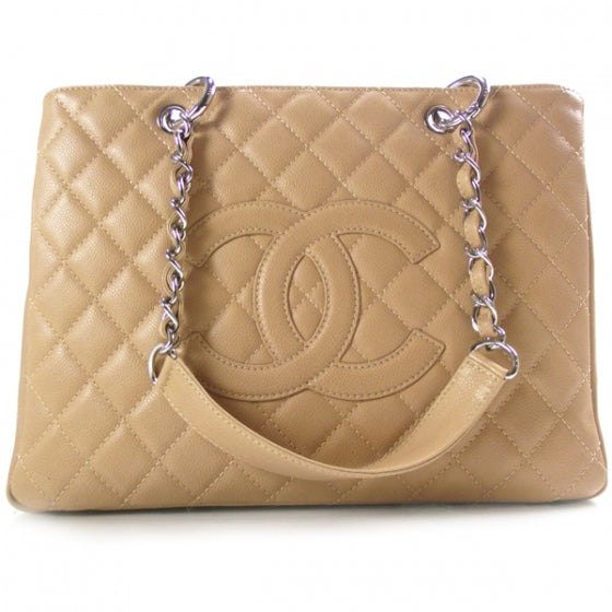 Caviar Quilted Grand Shopping Tote GST Beige