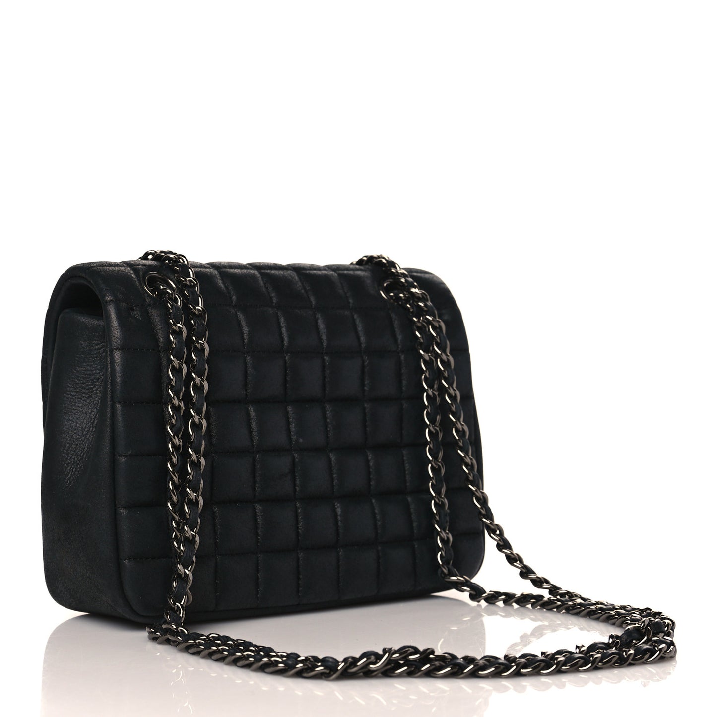 Iridescent Calfskin Square Quilted Mini Flap Black