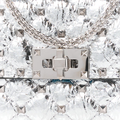 Valentino Garavani VALENTINO GARAVANI Metallic Wrinkled Lambskin Small Rockstud Spike Shoulder Bag Silver 8 of 10