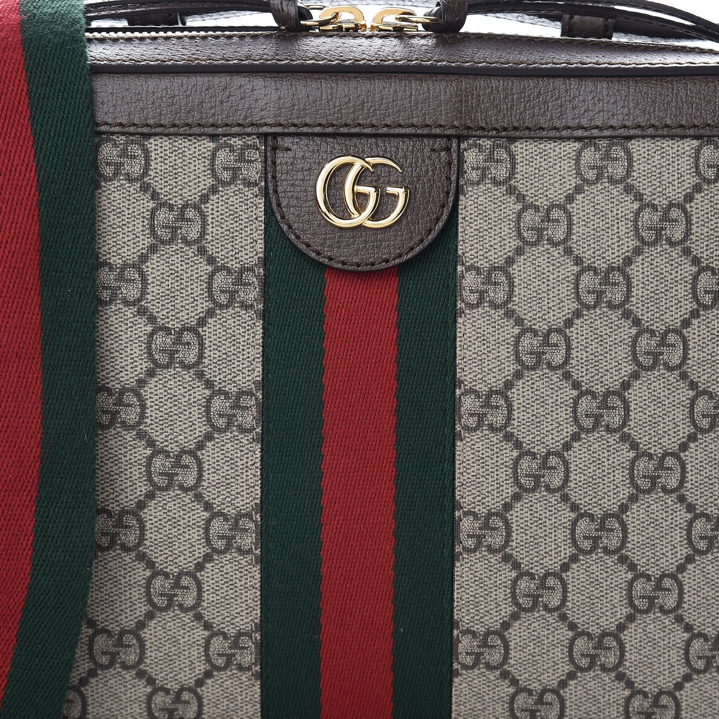 GG Supreme Monogram Web Small Ophidia Top Handle Shoulder Bag Brown