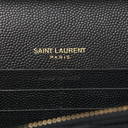 Saint Laurent Grain De Poudre Matelasse Chevron Monogram Chain Wallet Black 6 of 8