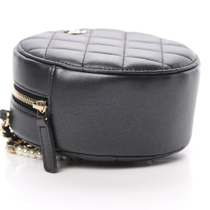 Chanel Iridescent Lambskin Quilted Pearl Round Clutch With Chain Black 9 of 11
