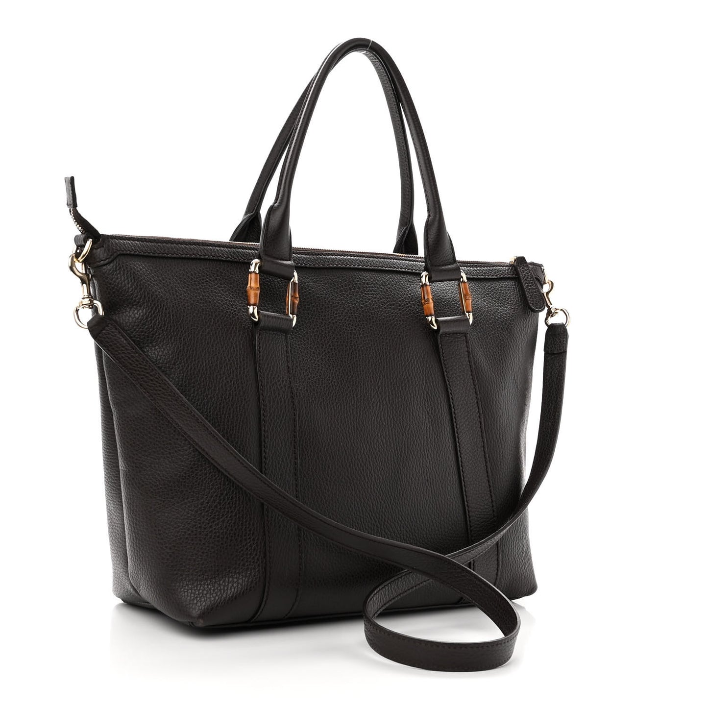 Calfskin Bamboo Top Handle Tote Dark Brown