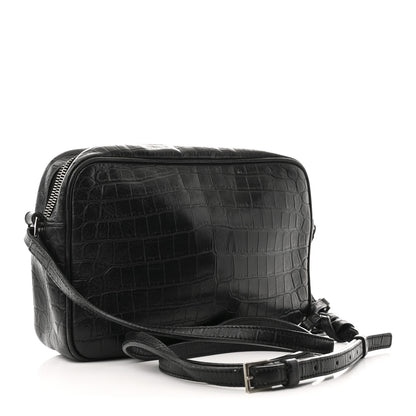 Saint Laurent Calfskin Crocodile Embossed Monogram Lou Camera Bag Black 3 of 10