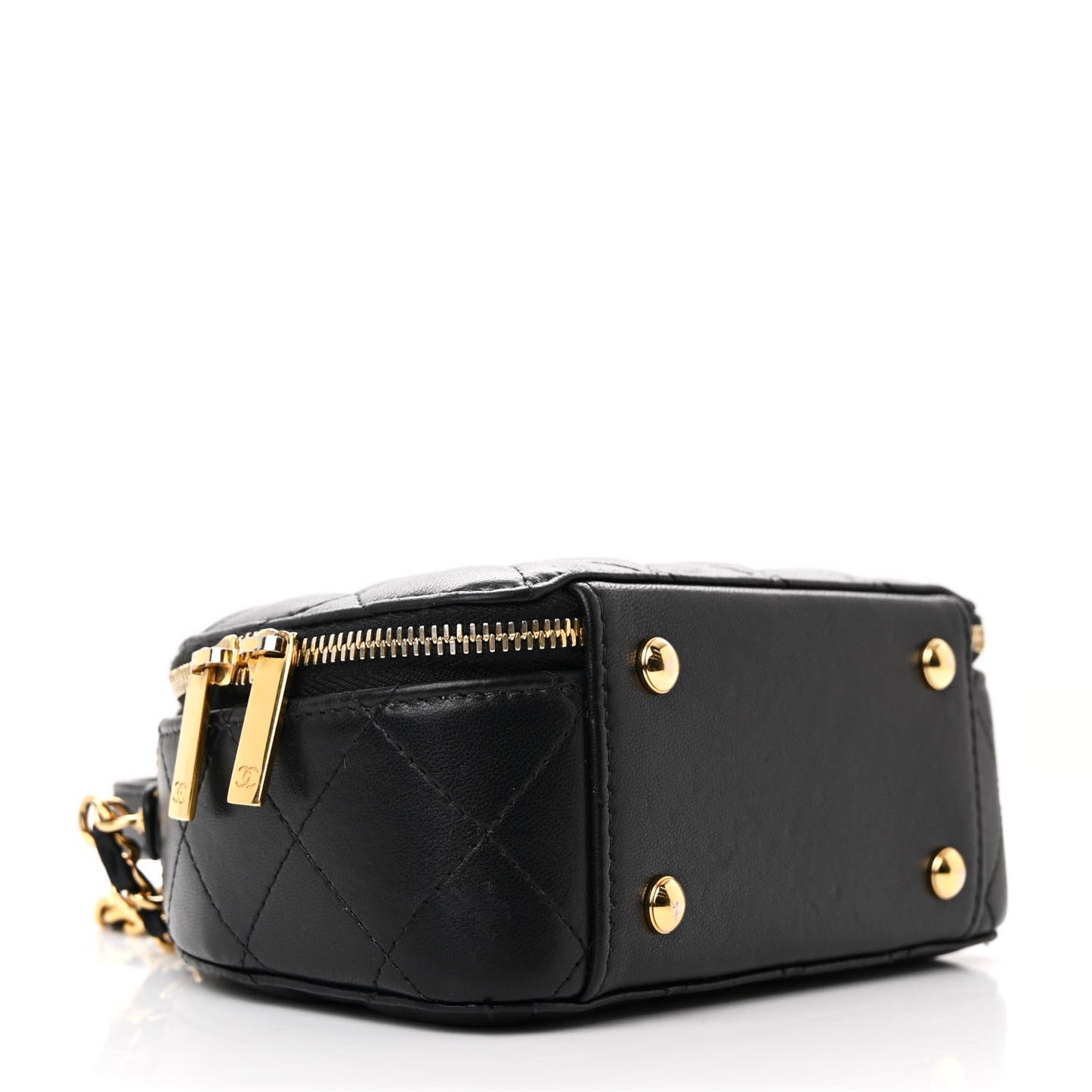 Lambskin Quilted Chic Riviera Top Handle Vanity Case Black