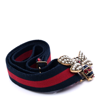 Gucci Web Queen Margaret Bee Belt 110 44 Red Navy 3 of 6