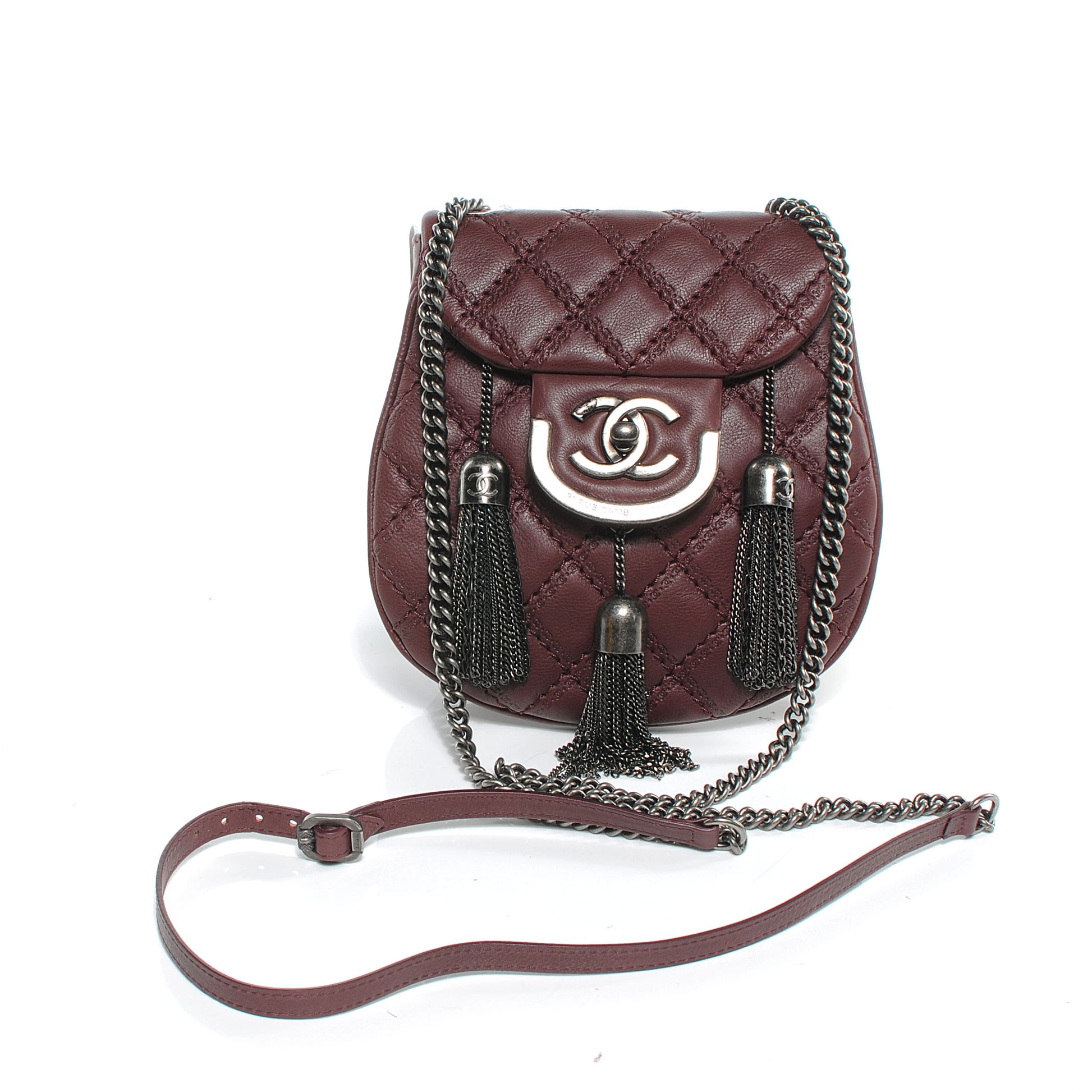 Chanel Calfskin Coco Sporran Small Tassel Flap Burgundy 1 of 8