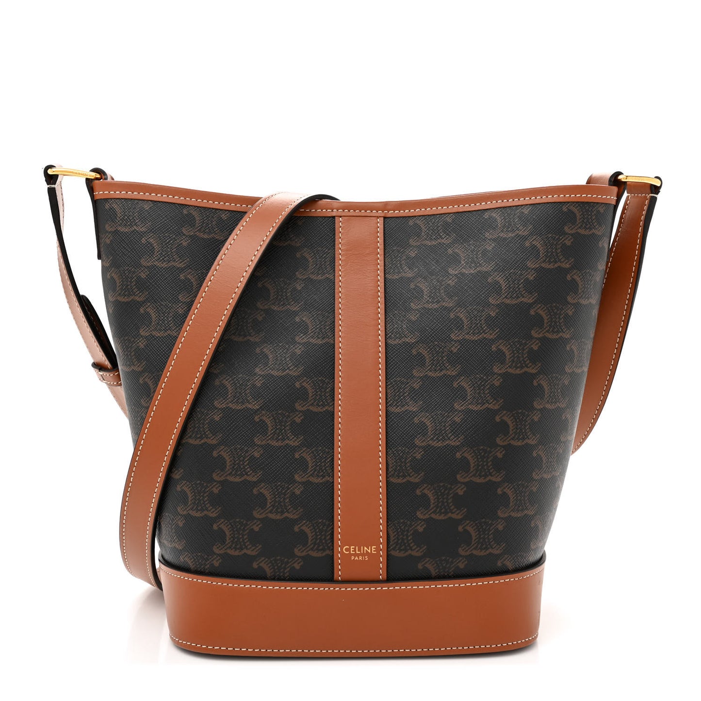 Triomphe Canvas Calfskin Small Bucket Bag Tan