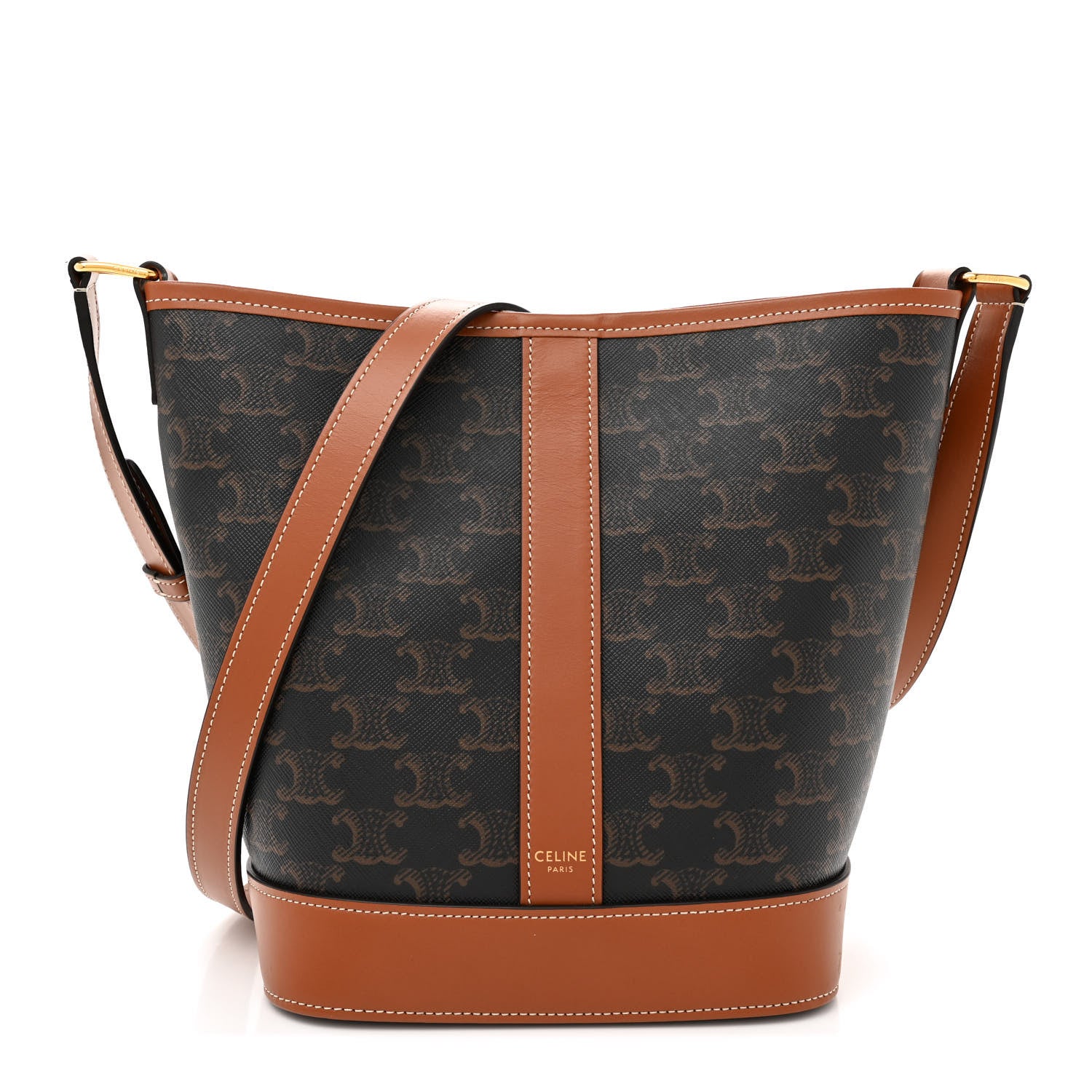 Celine Triomphe Canvas Calfskin Small Bucket Bag Tan 1 of 11