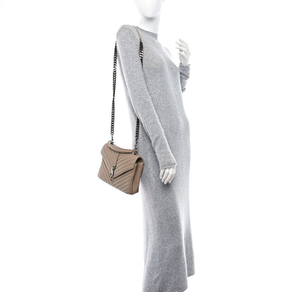 Saint Laurent Sheepskin Matelasse Chevron Monogram Medium College Bag Dark Beige 2 of 8