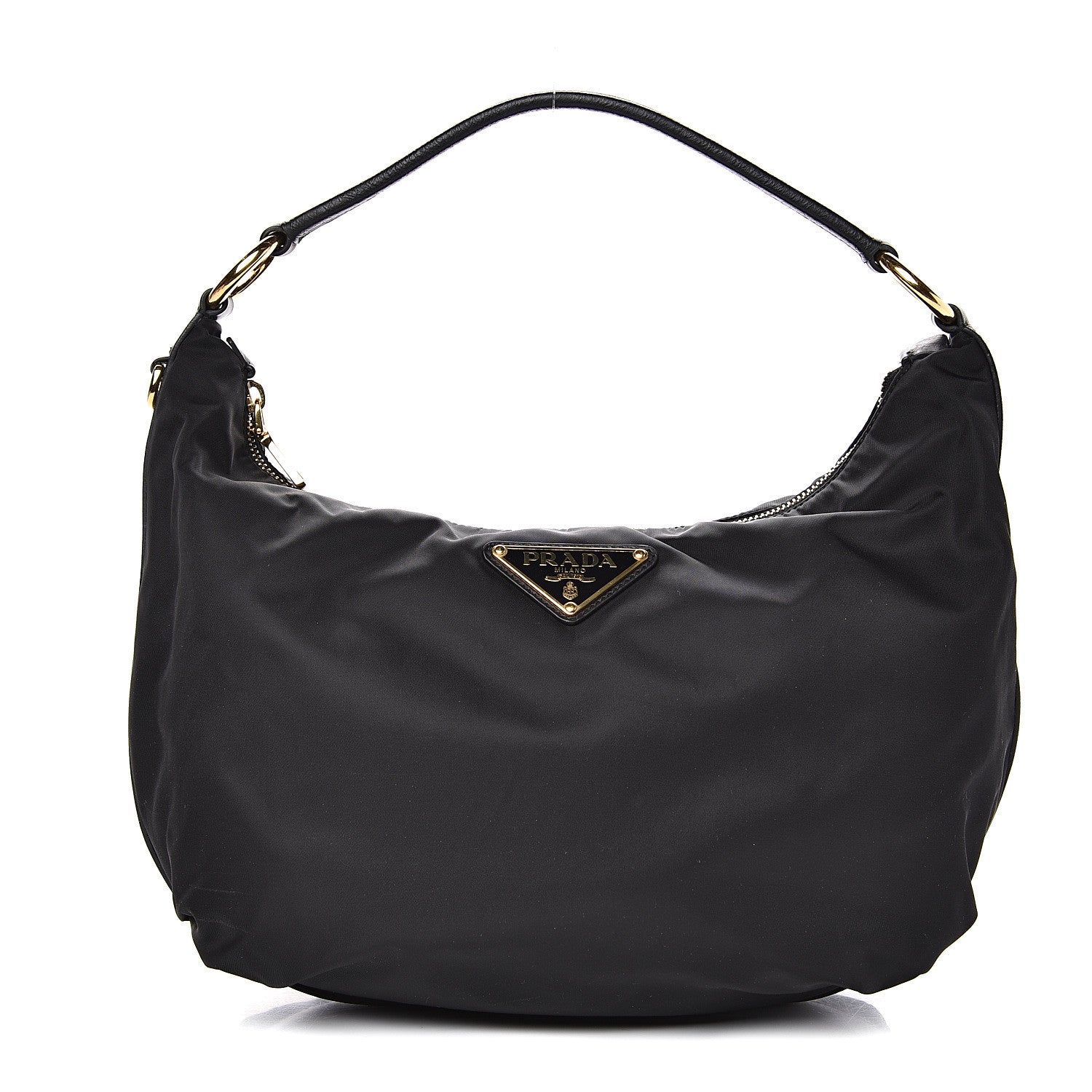 Prada Tessuto Nylon Calfskin Hobo Black 1 of 9
