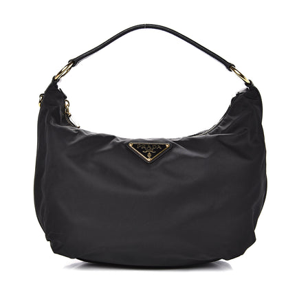 Prada Tessuto Nylon Calfskin Hobo Black 1 of 9