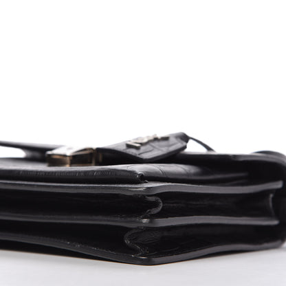 Saint Laurent Calfskin Crocodile Embossed Medium High School Satchel Black 7 of 9