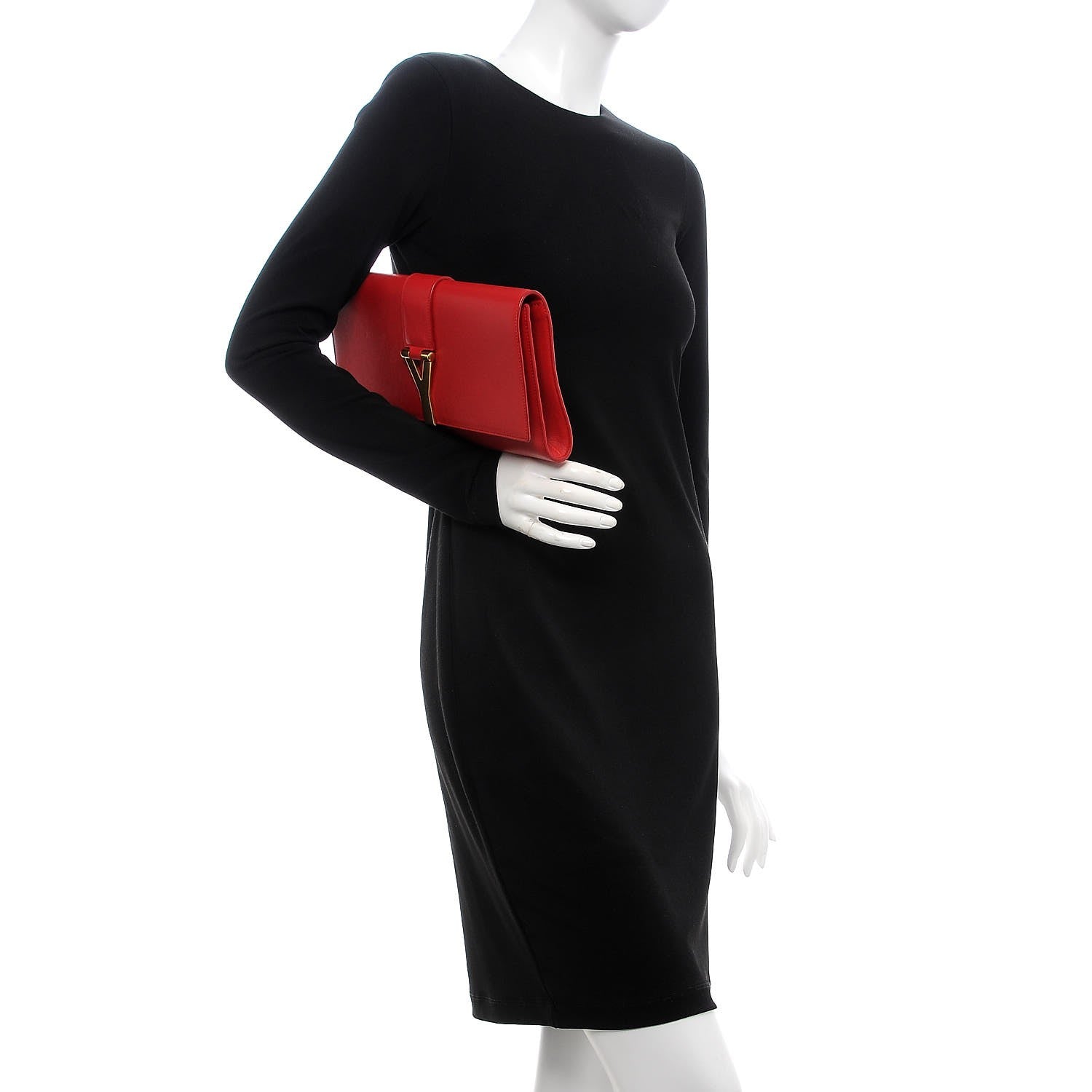 Saint Laurent Calfskin Classic Y Ligne Clutch Red 2 of 8