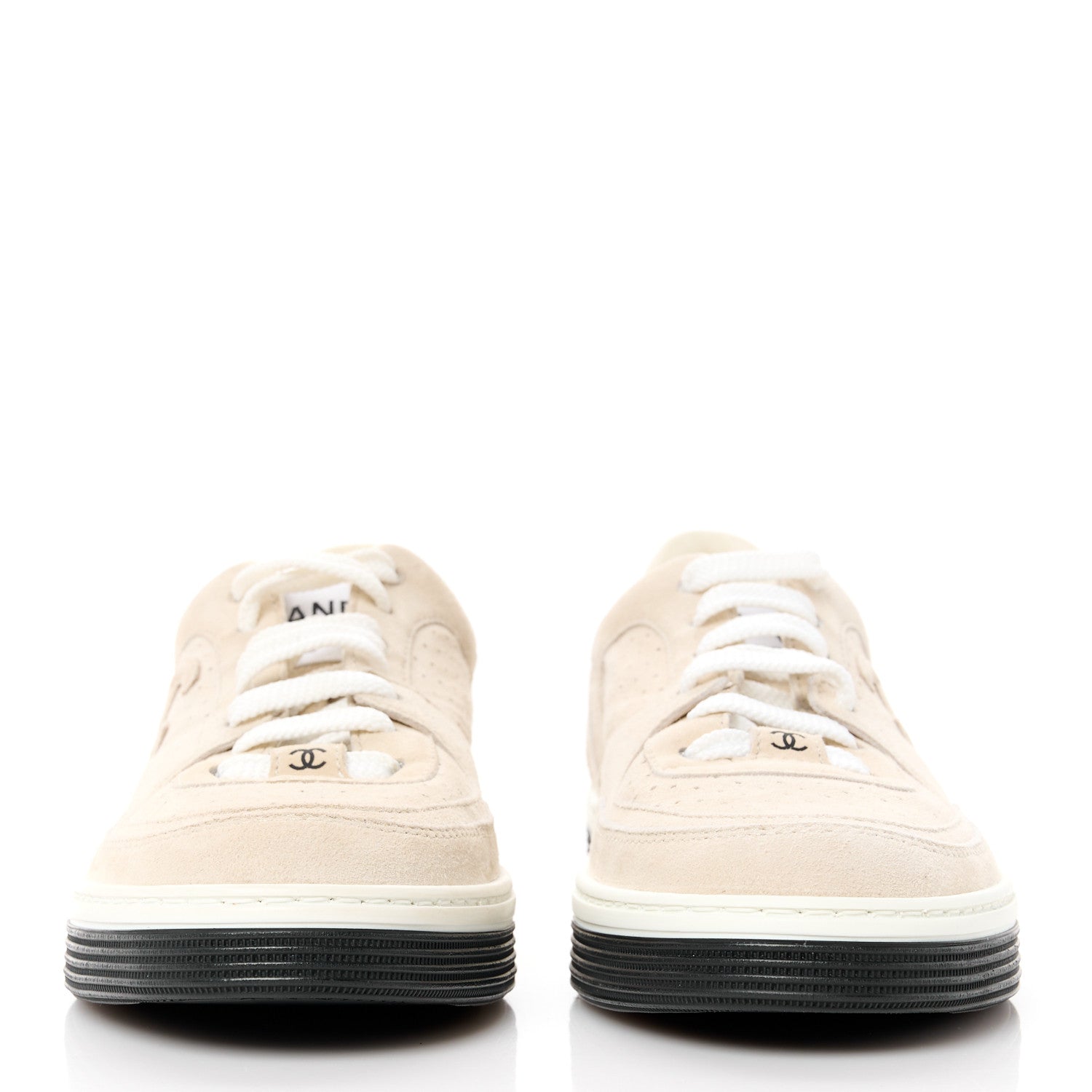 Chanel Suede Womens CC Sneakers 36.5 Light Beige 1564382
